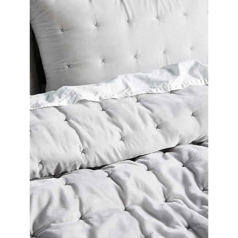 Anthropologie Velvet Emery Quilt Queen Size Embroidered Silver
